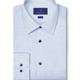 TBSP12814135 | White & Blue Twill Check Stretch Dress Shirt