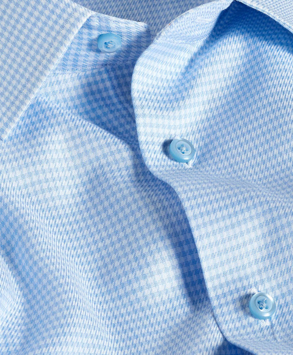 TBSP12815475 | Sky & White Twill Micro Check Stretch Dress Shirt