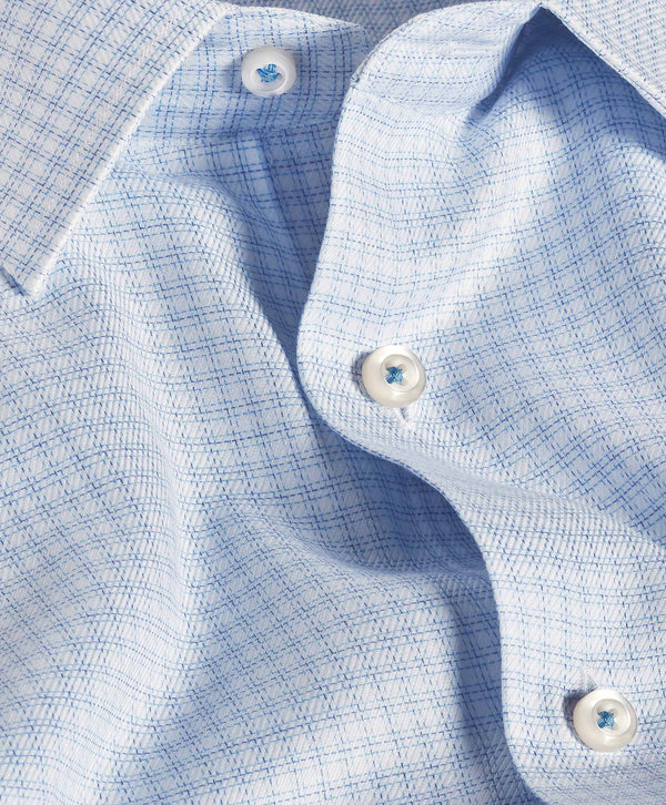 TBSP12816135 | White & Blue Twill Check Stretch Dress Shirt