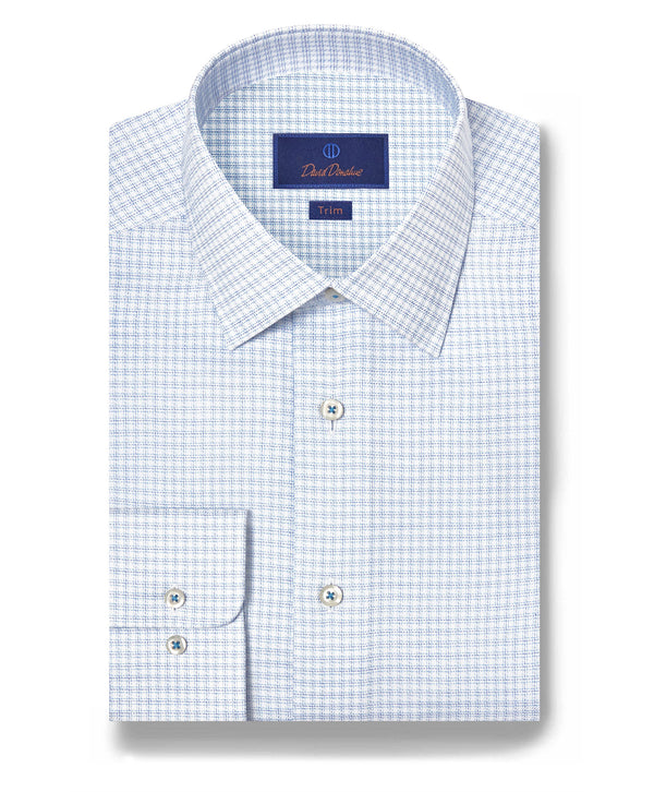 TBSP12816135 | White & Blue Twill Check Stretch Dress Shirt