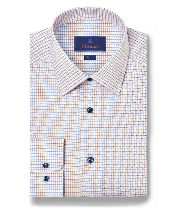 TBSP12821182 | White & Orange Dobby Check Dress Shirt