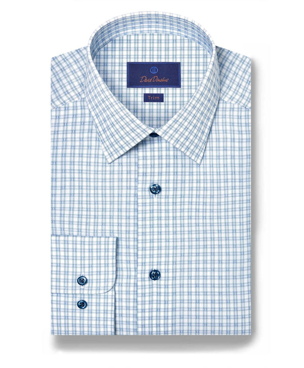 TBSP12844132 | White & Green Dobby Check Dress Shirt