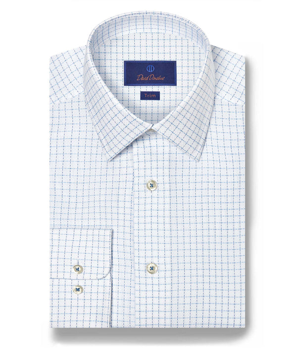 TBSP12845135 | White & Blue Dobby Check Dress Shirt