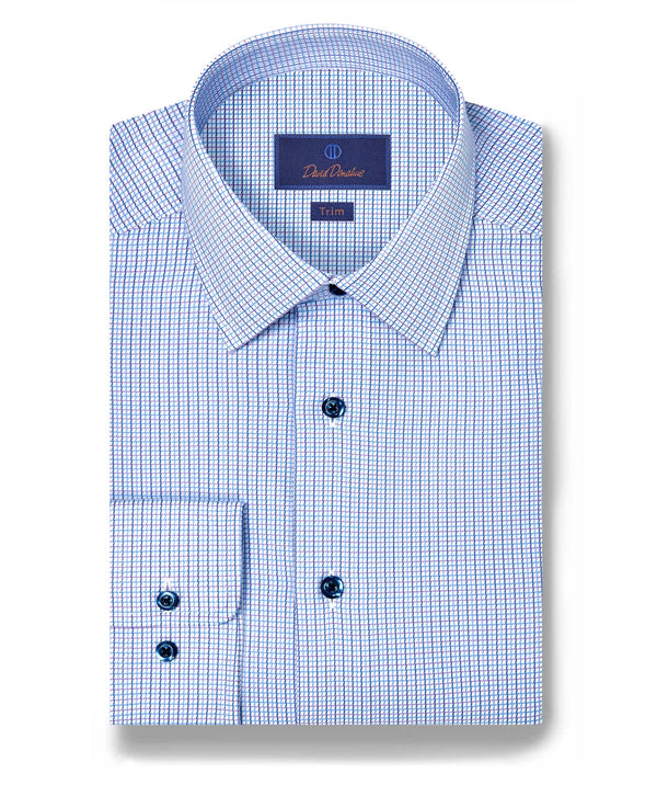 TBSP12850464 | Blue & Berry Micro Dobby Check Dress Shirt