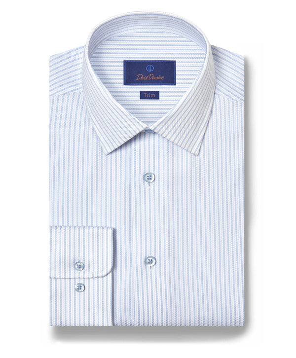 TBSP12951136 | White & Sky Twill Stripe Stretch Dress Shirt