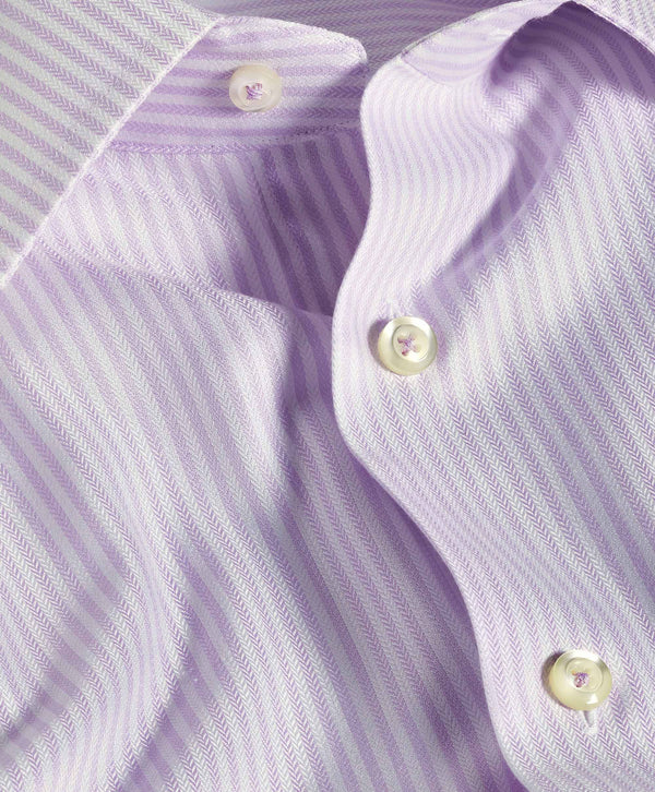 TBSP12952133 | White & Lilac Stripe Silk Blend Dress Shirt