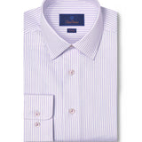 TBSP12952133 | White & Lilac Stripe Silk Blend Dress Shirt