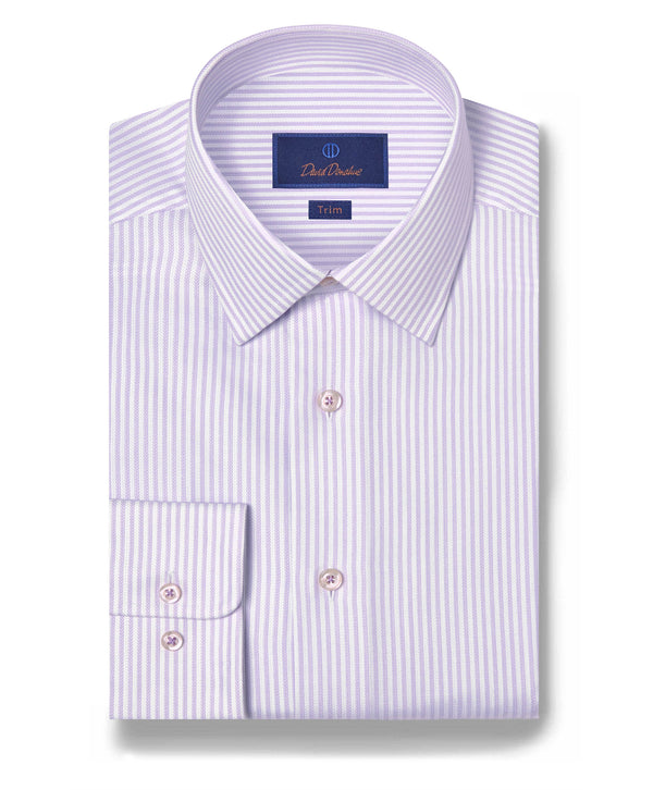 TBSP12952133 | White & Lilac Stripe Silk Blend Dress Shirt