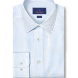 TBSP12952136 | White & Sky Stripe Silk Blend Dress Shirt