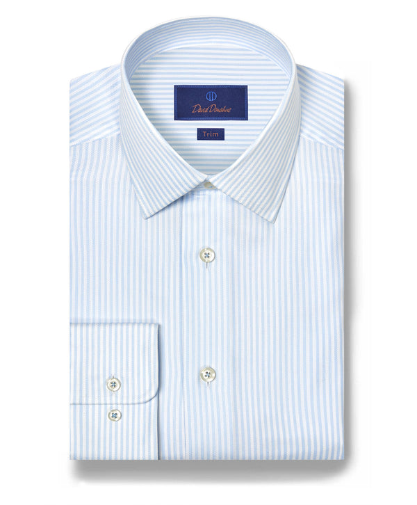 TBSP12952136 | White & Sky Stripe Silk Blend Dress Shirt