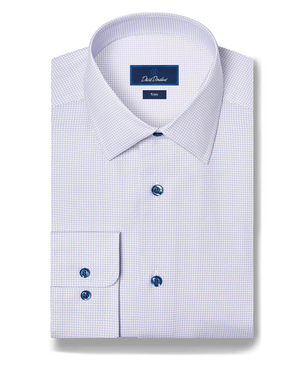 TBSP13005133 | White & Lilac Micro Geometric Print Stretch Dress Shirt