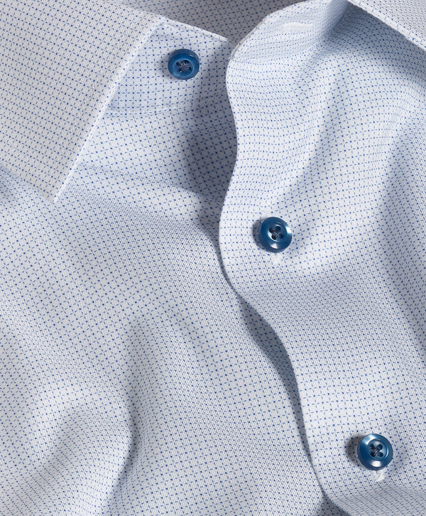 TBSP13005135 | White & Blue Micro Geometric Print Stretch Dress Shirt