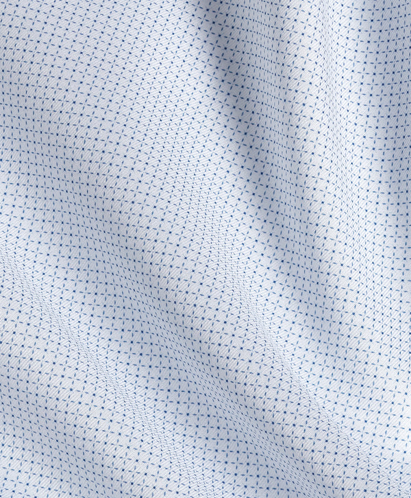 TBSP13005135 | White & Blue Micro Geometric Print Stretch Dress Shirt