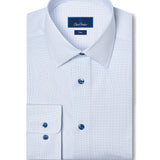 TBSP13005135 | White & Blue Micro Geometric Print Stretch Dress Shirt