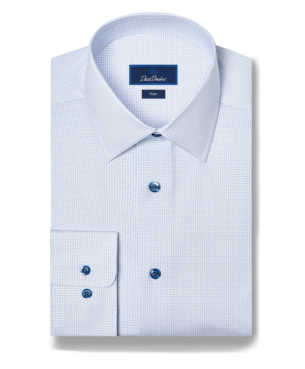 TBSP13005135 | White & Blue Micro Geometric Print Stretch Dress Shirt