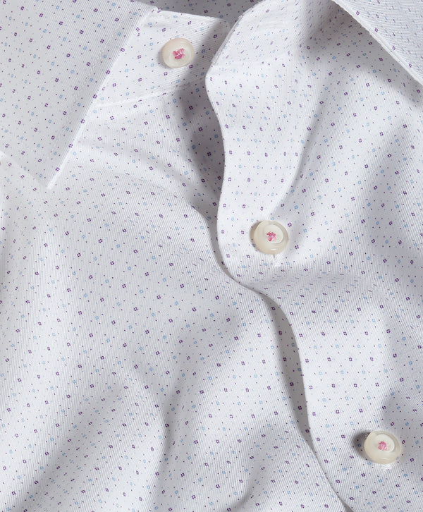 TBSP13200137 | White & Purple Micro Neat Print Stretch Dress Shirt