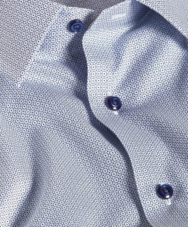 RBSP13202155 | White & Navy Micro Geometric Print Dress Shirt