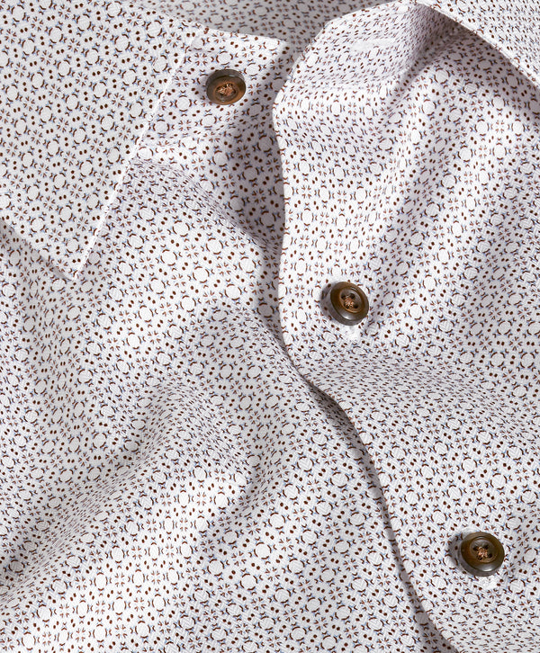 TBSP13600102 | White & Chocolate Geometric Print Dress Shirt