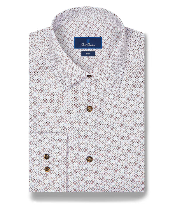 TBSP13600102 | White & Chocolate Geometric Print Dress Shirt