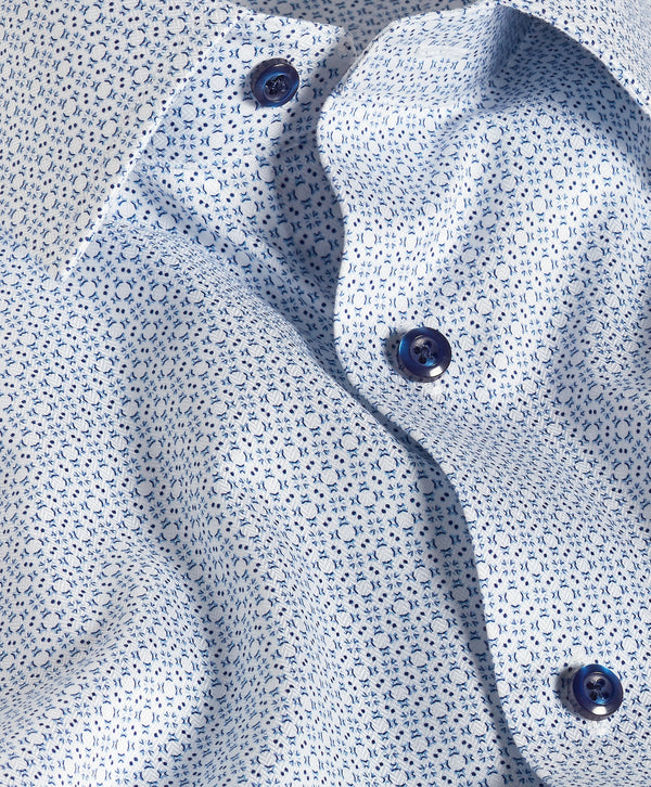 TBSP13600155 | White & Navy Geometric Print Dress Shirt