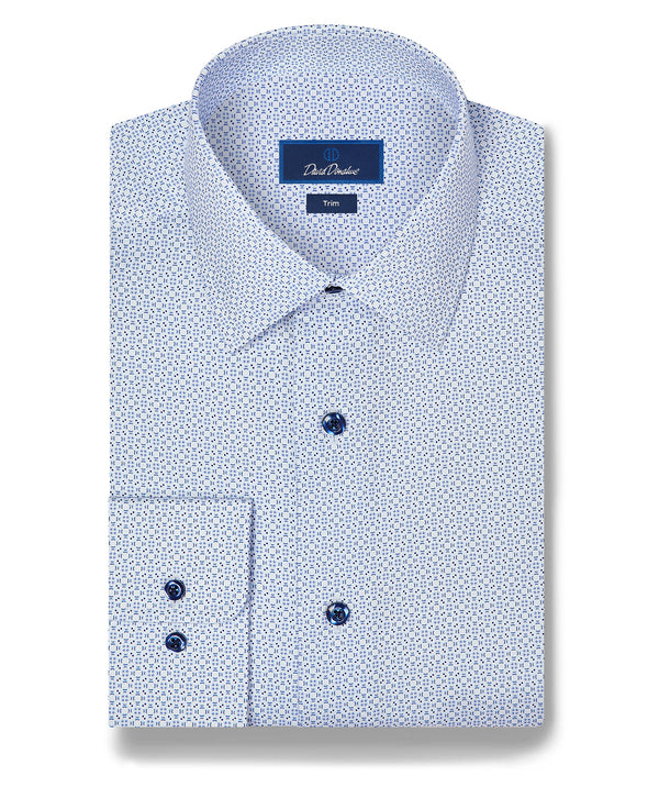TBSP13600155 | White & Navy Geometric Print Dress Shirt