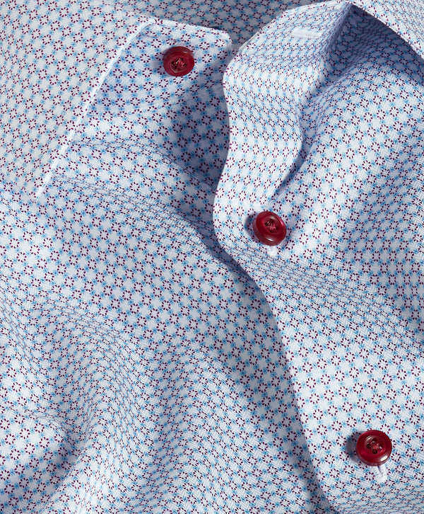TBSP13601165 | White & Merlot Geometric Print Dress Shirt