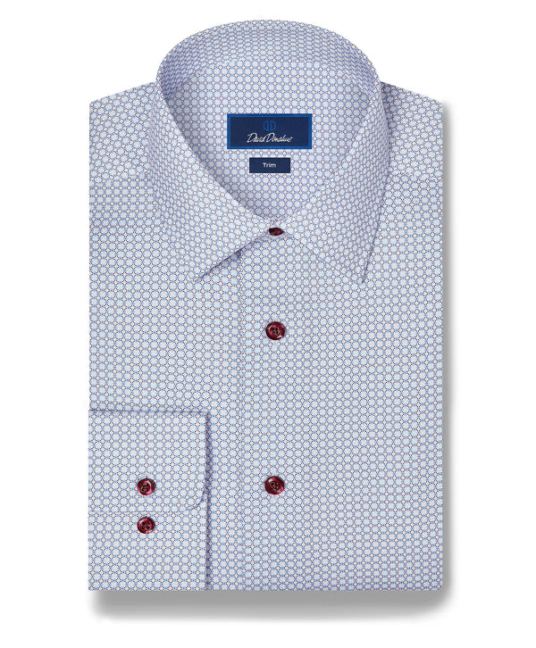 TBSP13601165 | White & Merlot Geometric Print Dress Shirt