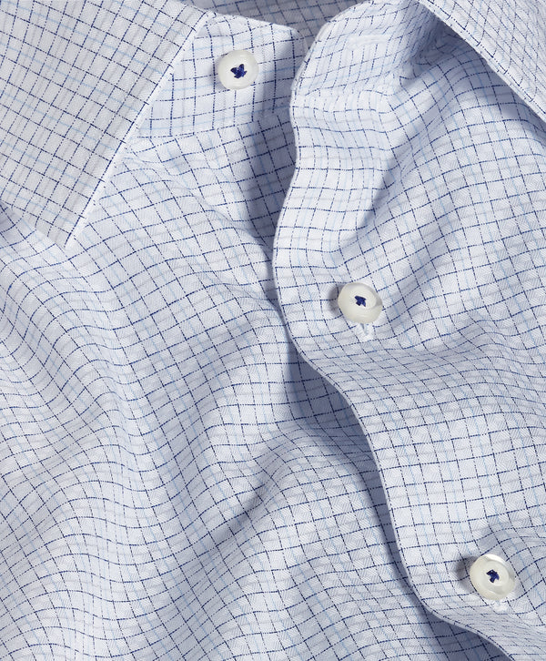 RBSP13800155 | White & Navy Dobby Check Dress Shirt