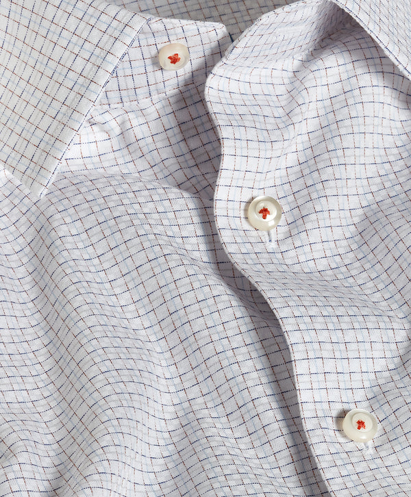 TBSP13800185 | White & Pumpkin Dobby Check Dress Shirt