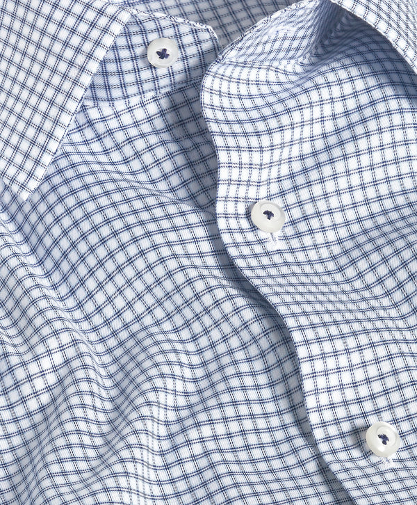 SBSP13801155 | White & Navy Twill Check Stretch Dress Shirt