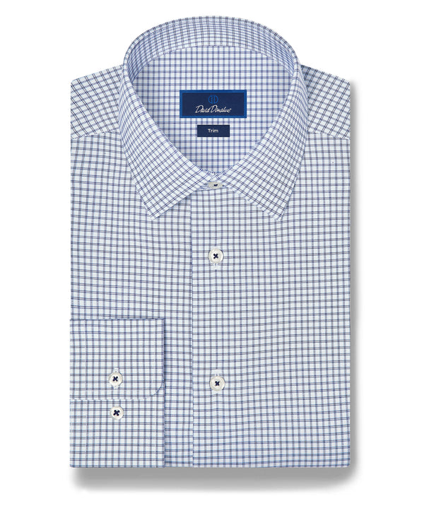 TBSP13801155 | White & Navy Twill Check Stretch Dress Shirt