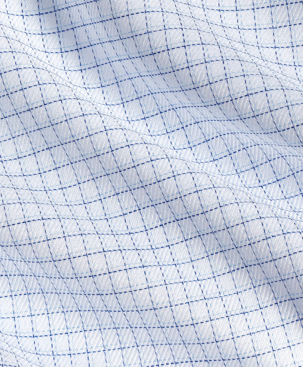 TBSP13804135 | White & Blue Twill Check Stretch Dress Shirt