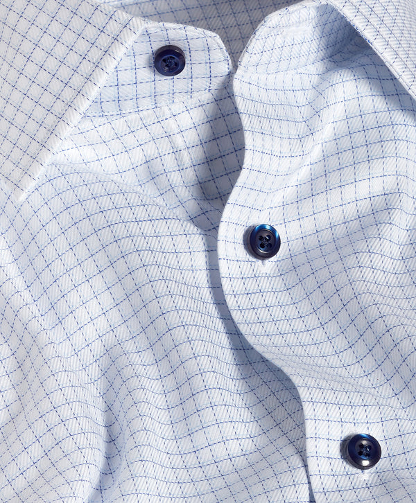 SBSP13804135 | White & Blue Twill Check Stretch Dress Shirt