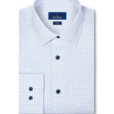 TBSP13804135 | White & Blue Twill Check Stretch Dress Shirt