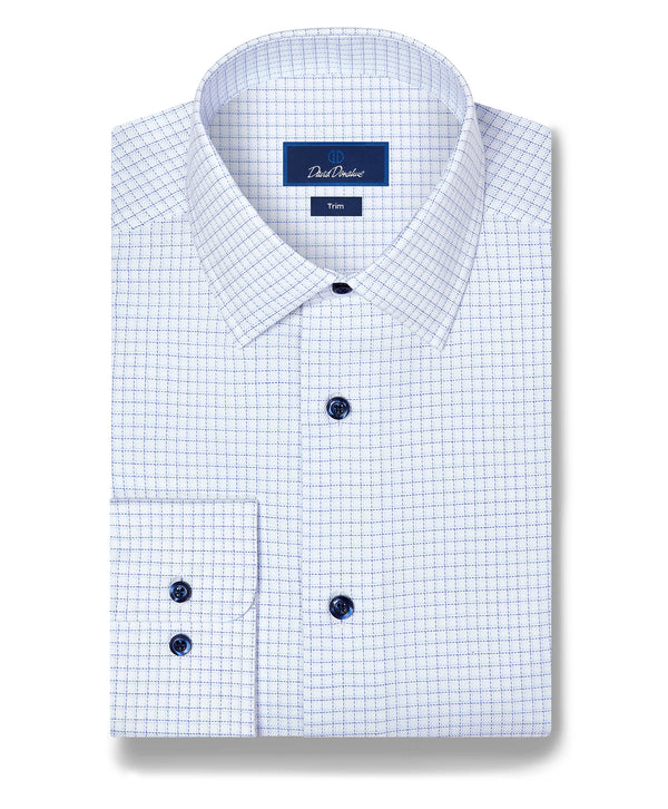 TBSP13804135 | White & Blue Twill Check Stretch Dress Shirt