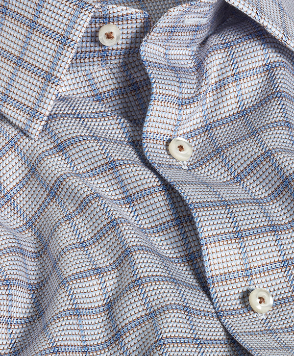 TBSP13807215 | Chocolate & Blue Textured Windowpane Dress Shirt