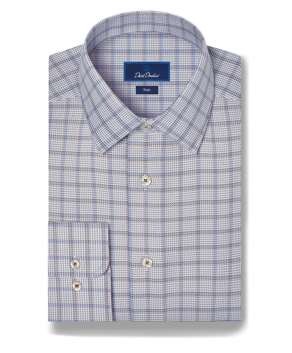 TBSP13807215 | Chocolate & Blue Textured Windowpane Dress Shirt
