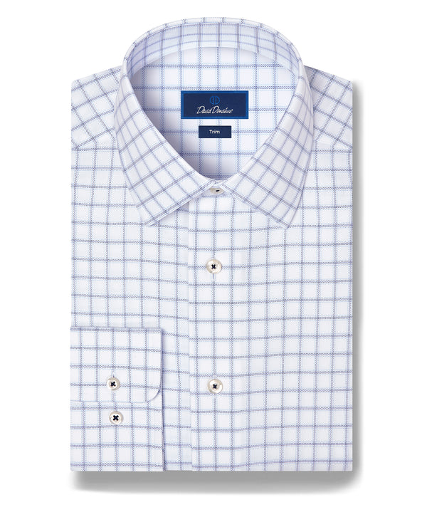 TBSP13810155 | White & Navy Windowpane Check Dress Shirt
