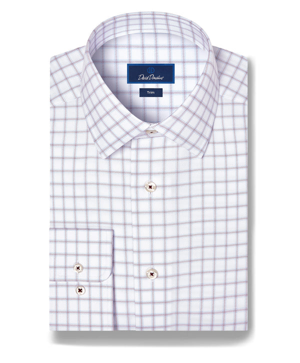 TBSP13810165 | White & Merlot Windowpane Check Dress Shirt