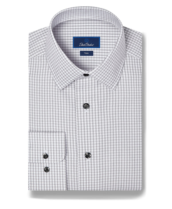 TBSP13811101 | White & Charcoal Textured Check Dress Shirt