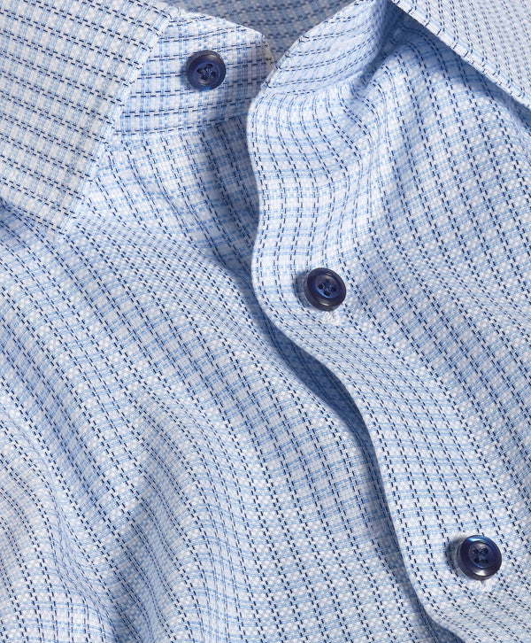 TBSP13811135 | White & Blue Textured Check Dress Shirt