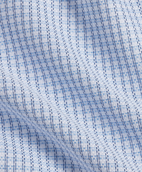 TBSP13811135 | White & Blue Textured Check Dress Shirt