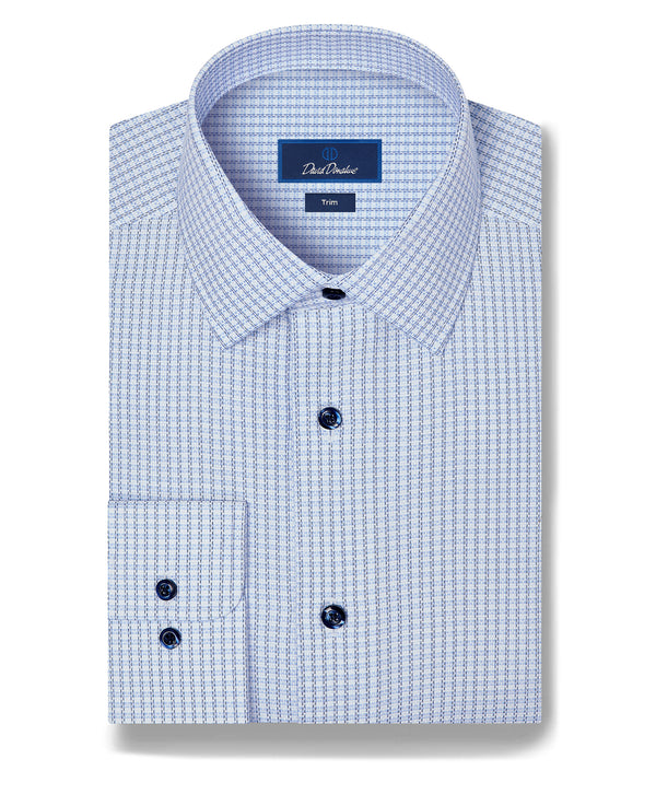 TBSP13811135 | White & Blue Textured Check Dress Shirt