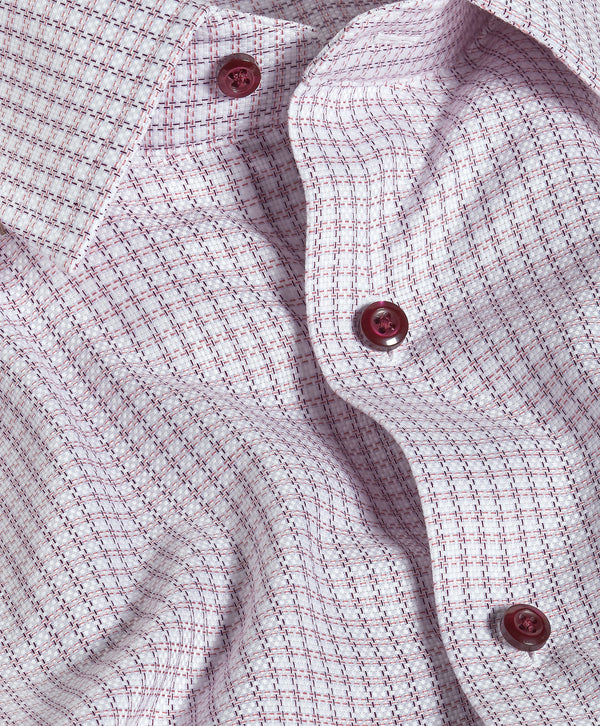 TBSP13811165 | White & Merlot Textured Check Dress Shirt