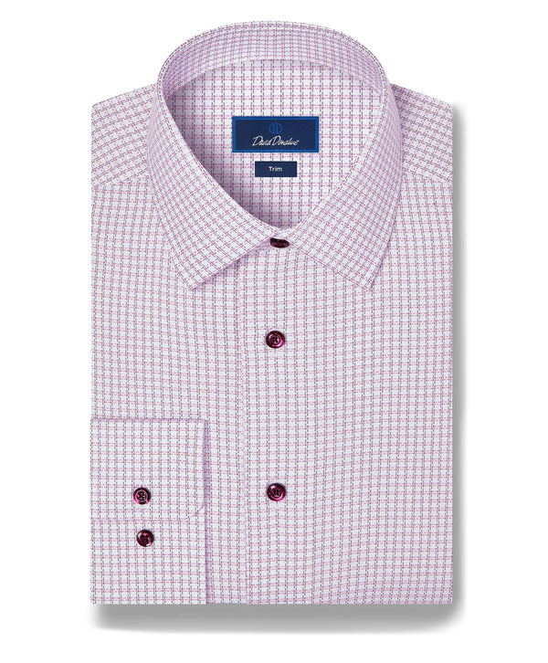 TBSP13811165 | White & Merlot Textured Check Dress Shirt