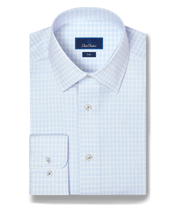 TBSP13819136 | White & Sky Twill Check Stretch Dress Shirt