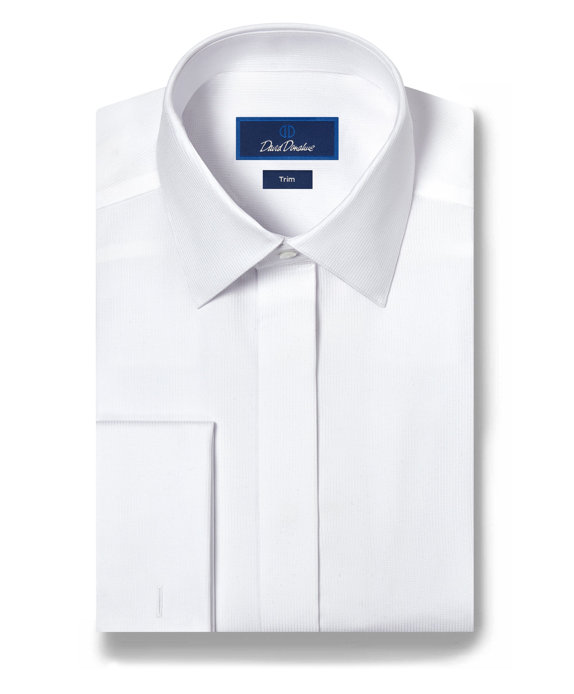 David Donahue Trim Fit French Cuff Covered Placket Formal Shirt - White