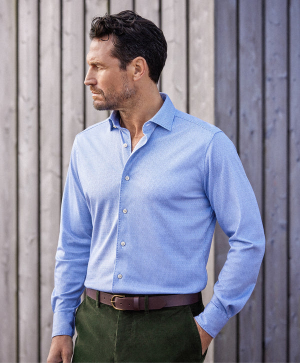 CMSK13829407 | Navy & White Check Knit Sport Shirt