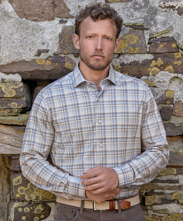CMSK13830296 | Dune & Blue Plaid Knit Sport Shirt