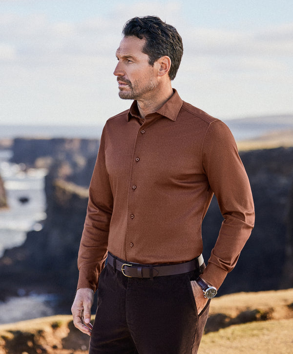 CMSK13105807 | Rust Solid Texture Knit Sport Shirt